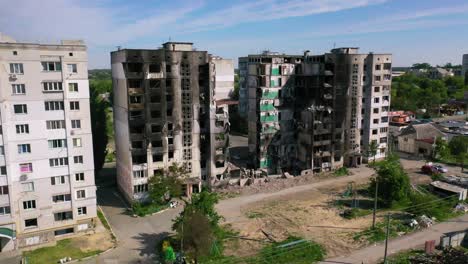 Aerial-Of-Borodyanka,-Ukraine-Bombed-And-Rocketed-Apartment-Buildings-Where-Hundreds-Were-Killed-By-Russian-Occupation