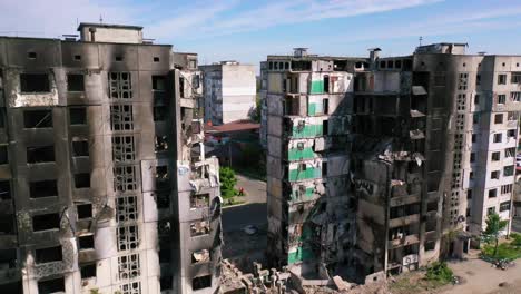 Aerial-Of-Borodyanka,-Ukraine-Bombed-And-Rocketed-Apartment-Buildings-Where-Hundreds-Were-Killed-By-Russian-Occupation