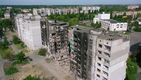 Aerial-Of-Borodyanka,-Ukraine-Bombed-And-Rocketed-Apartment-Buildings-Where-Hundreds-Were-Killed-By-Russian-Occupation