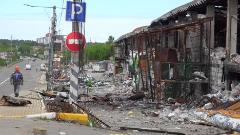 Bucha,-Ukraine---A-Shopping-Center-Was-Hit-And-Burned-By-Russian-Missiles