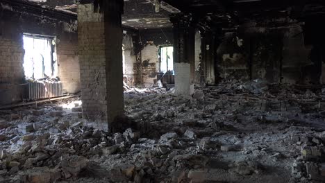 The-Devastated-Interior-Of-The-Bucha-Concert-Music-Hall-In-Bucha,-Ukraine-Following-The-Russian-Invasion