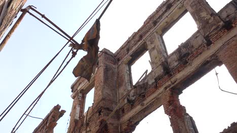 Low-Angle-Of-Perilous-Destruction-In-A-School-Building-Which-Has-Been-Destroyed-By-A-Russian-Rocket-Attack-In-Saltivka,-Kharkiv,-Ukraine