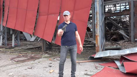 Ukrainian-Celebrity-Chef-Nikolay-Tischenko-Walks-Through-A-Railway-Maintenance-Facility-Is-Destroyed-By-Russian-Rockets-In-Kyiv,-Ukraine