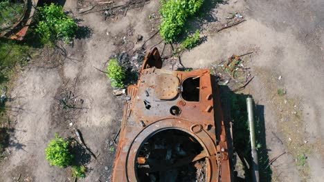 Aerial-Over-Destroyed-And-Abandoned-Russian-Tanks-And-War-Equipment-Left-Along-A-Road-During-Ukraine'S-Summer-Offensive