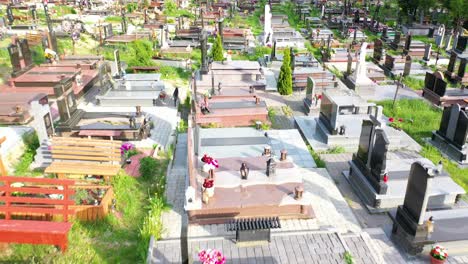 Aerial-Of-A-Cemetery-Or-Graveyard-With-Many-Graves-Near-Lviv,-Ukraine