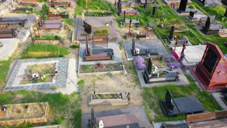 Aerial-Of-A-Civilian-Cemetery-Or-Graveyard-With-Many-Graves-Near-Lviv,-Ukraine