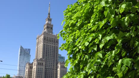 Errichtung-Des-Kultur--Und-Wissenschaftspalastes-Im-Zentrum-Von-Warschau,-Polen