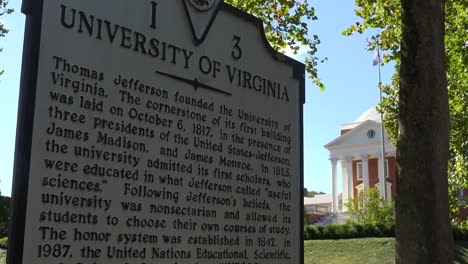 Establishing-Shot-Of-The-Rotunda-And-Historical-Sign-On-The-University-Of-Virginia-Campus