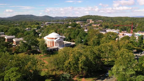 Aerial-Of-The-Classical-Rotunda-Building-On-The-University-Of-Virginia-Campus,-Designed-And-Built-By-Thomas-Jefferson