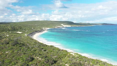 Excelente-Toma-Aérea-De-La-Bahía-De-Hamelin-Y-La-Vegetación-Que-La-Rodea-En-El-Oeste-De-Australia