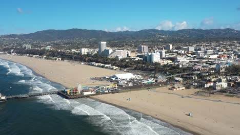 Excellent-Aerial-View-Of-Santa-Monica-Pier,-Complete-With-The-Amusement-Park