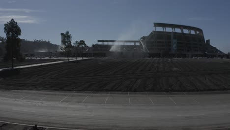 Aerial-Shot-Of-Construction-Crews-Tearing-Down-Qualcomm-Stadium-Destruction-Demolition-San-Diego-Chargers-Football-Field