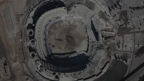 Aerial-Shot-Of-Construction-Crews-Tearing-Down-Qualcomm-Stadium-Destruction-Demolition-San-Diego-Chargers-Football-Field