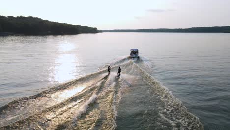 Excellent-Aerial-View-Of-Water-Skiers-On-Pohick-Bay-In-Virginia