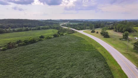 Aerial-Drone-Video-Of-Rich,-Green-Rural,-Agrarian-Agricultural-Farmland-Corn-And-Bean-Midwest-Heartland-Of-Iowa