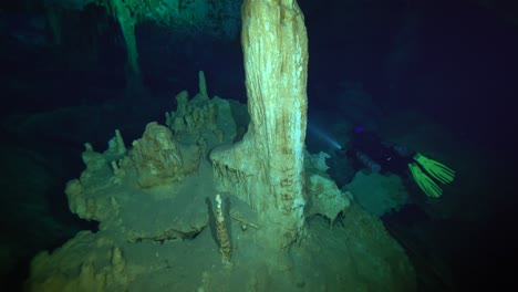 Taucher-Erkunden-Eine-Unterwasserhöhle-Vor-Der-Küste-Der-Mexikanischen-Halbinsel-Yucatan