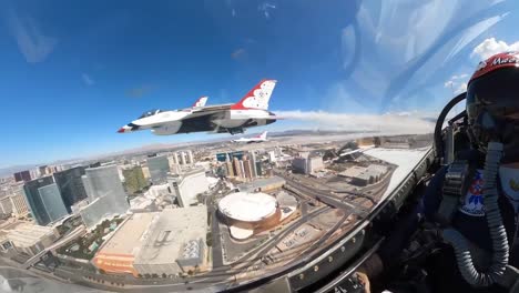 Us-Air-Force-Cockpit-Footage-Of-Thunderbird-Jet-Fighter-Plane-And-Pilot-Aerial-Acrobat-Team-Flight,-Las-Vegas-Nv