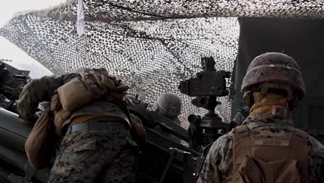 Us-Marines-Fire-Big-Field-Guns-During-The-Soldier’S-Artillery-Relocation-Training-Program,-Camp-Fuji,-Japan