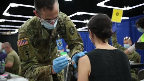 Oregon-National-Guard-Covid-19-Vaccine-Distribution,-Oregon-Convention-Center-Mass-Vaccine-Site,-Portland,-Or