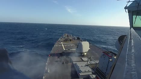 Mark-45-5-Inch-Gun-Aboard-Arleigh-Burke-Class-Guided-Missile-Destroyer-Uss-Ross-(Ddg-71)-Fires-During-Naval-Warfare-Training