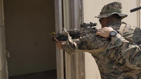 Us-Marine-Soldiers-Attack-A-Compound,-Set-Up-Mortars-And-Aim-Machine-Guns-During-A-Mechanized-Boat-Raid-And-Beach-Extraction-Training-Exercise,-Ca