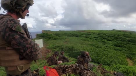 Us-Marines-Conduct-Tactical-Air-Control,-Practicing-Close-Air-Support-Operations-With-Marine-Fighter-Attack-Squadron-Jet-Fighter-Bombers,-Mariana-Island