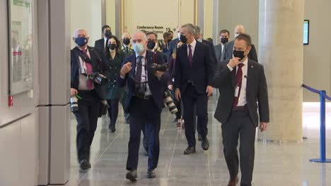 Us-Secretary-Of-State-Antony-Blinken-Arrives-Nato-Headquarters,-Greeted-By-Jens-Stoltenberg,-Nato-Secretary-General