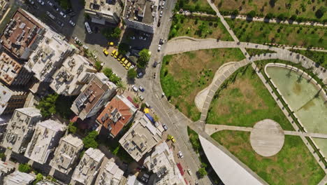 Antalya-Turkey-Aerial-v80-top-down-view,-flyover-genÃ§lik-muratpaÅŸa-residential-neighborhood,-capturing-building-blocks,-urban-park-and-coastal-sea-from-above---Shot-with-Mavic-3-Cine---July-2022