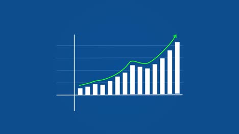 4K-Business-Wachstum-Und-Erfolgspfeil-Infografiken-Business-Infografik-Animation-Mit-Steigenden-Pfeil--Und-Balkenstatistiken,-Die-Erscheinen-Und-Wachstum-Und-Erfolg-Auf-Blauem-Hintergrund-Symbolisieren