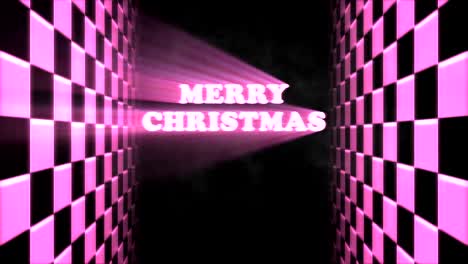 Retro-Red-Vertical-Checkered-Tunnel-Loop-with-3D-Merry-Christmas-Words-with-Panning-Light-Rays