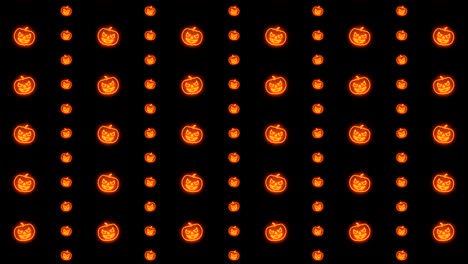 Calabaza-De-Halloween-De-Neón-De-Desplazamiento-Vertical-En-Gráficos-De-Movimiento-En-Bucle-De-Mosaico-Naranja-Brillante