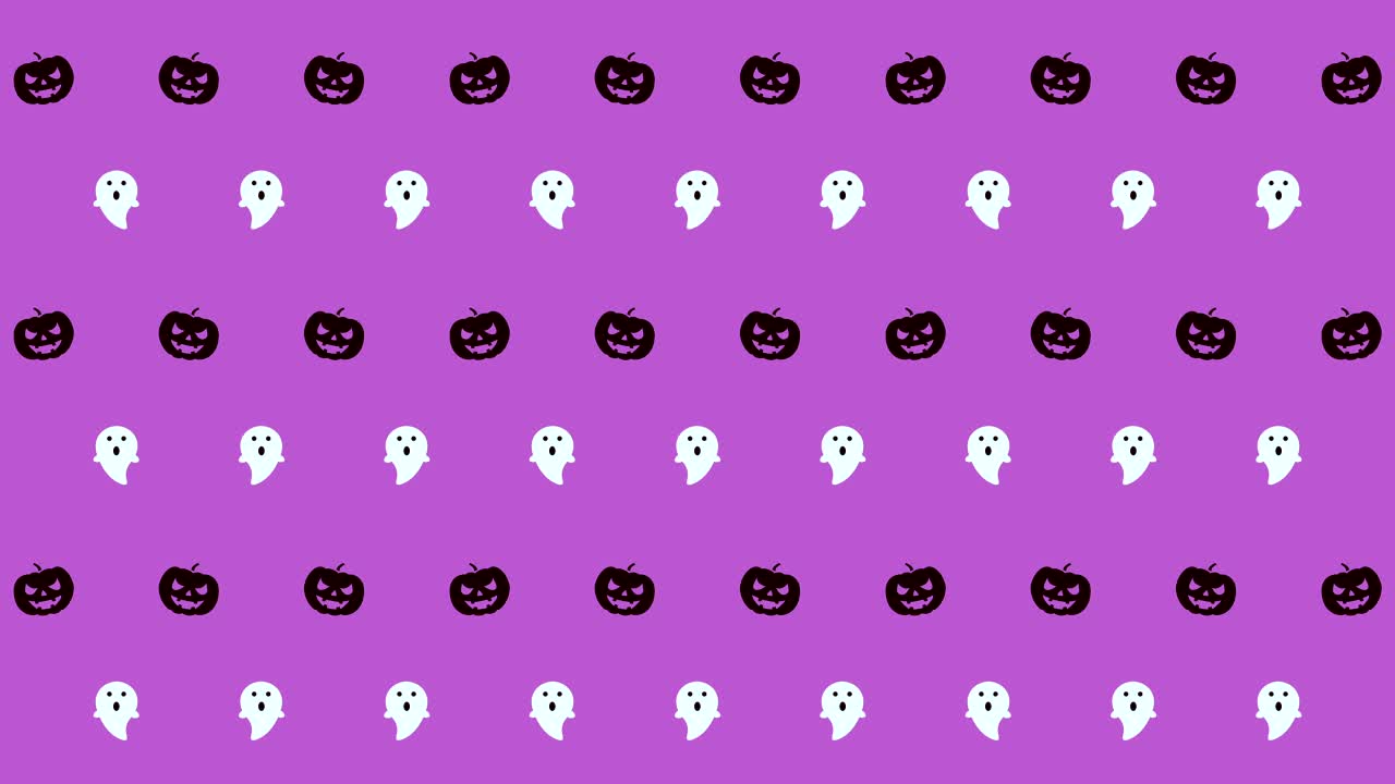Halloween Pattern Pumpkin And Ghost In Black, White And Purple Tiled ...