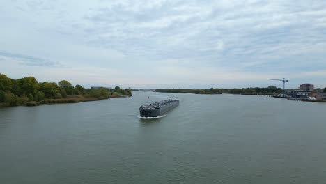 Aerial-Over-Oude-Maas-With-Zuidzee-Motor-Tanker-Sailing-Through