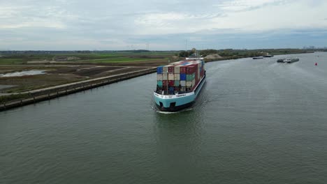 Aerial-View-Over-Oude-Maas-With-Tripoli-Cargo-Ship-Seen-Approaching