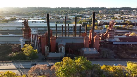 Birmingham-Alabama-skyline-with-Sloss-Furnace-museum-at-golden-hour