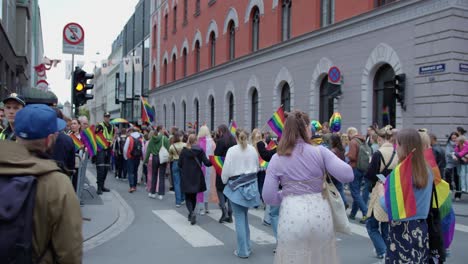 LGBT-community-marching-in-Oslo-Pride-2022,-pan-left-view