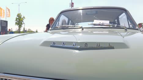 Vertical-panning-with-a-hood-of-Ford-Consul-Cortina-Mark-I-vehicle-at-vintage-car-show