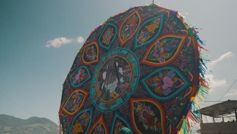 Giant-Kite-Festival-On-All-Saints'-Day-Honoring-Spirits-Of-Dead-In-Sumpango,-Guatemala---close-up