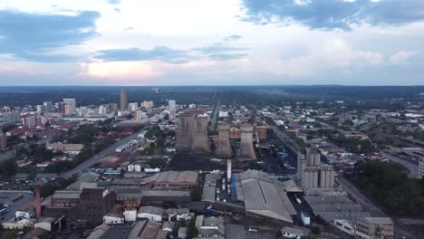 Drone-video-of-Bulawayo,-Zimbabwe's-Coal-Power-Plant