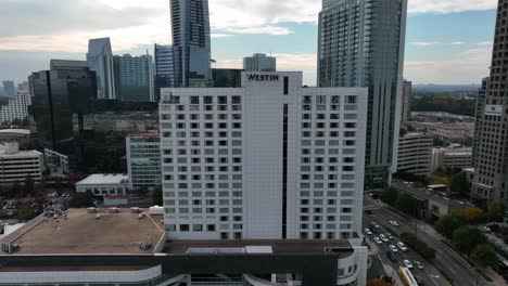 Westin-hotel-in-Buckhead,-Atlanta-Georgia.-Rising-aerial