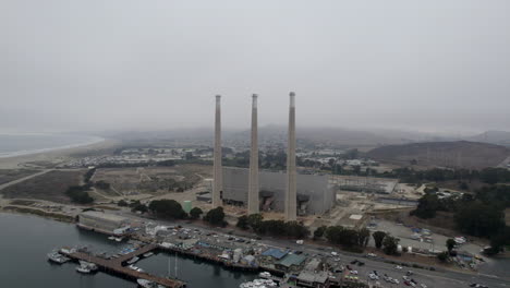 Aerial-View-Of-Decommissioned-Morro-Bay-Power-Plant-On-Overcast-Day