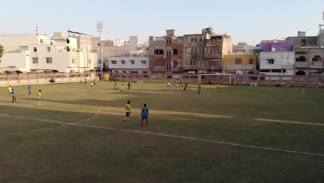 Aerial-View-Of-Local-Football-Match-In-Karachi,-Pakistan