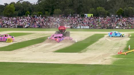 Monster-truck-rolls-over-car-at-Thrillmasters-Spectacular-Sunshine-Coast