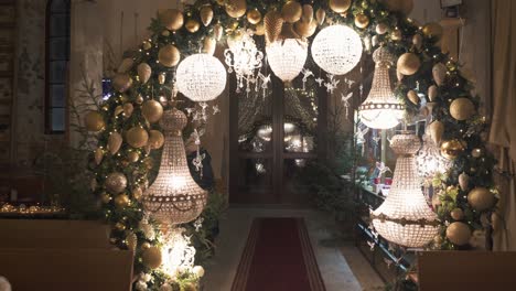 Ropazi-Lutheran-Church,-Latvia-December-3,-2022:-Light-Garden-in-Ropazi-Evangelical-Lutheran-Church-in-Advent-Time,-Christmas-Decor-of-Lights-With-Various-Figures-and-Teddy-Bears,-Festive-Atmosphere