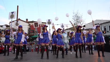 Beautiful-girls-wearing-colorful-Carnival-costume-street-parade-in-city