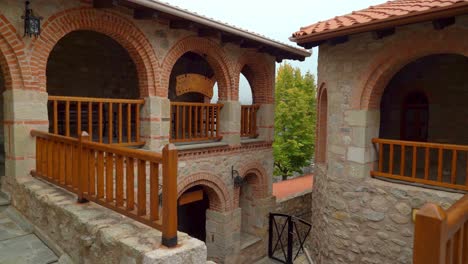 Walking-Inside-Holy-Monastery-of-Great-Meteoron-in-Meteora-rock-formation-in-Greece