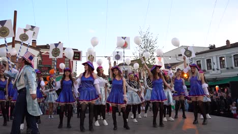 American-dance-on-Carnival-day-by-young-beautiful-women-with-short-blue-dresses