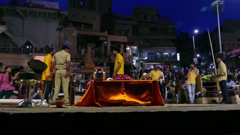 Preperations-for-grand-ganga-aarti-in-varanasi-,-uttar-pradesh