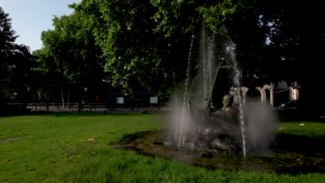 Decorative-sculpture-arts-statue-fountain-in-public-space-theatre-square-in-Utrecht