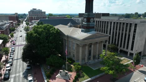 Rotational-tilt-up-shot-of-Old-Glory-Monument-in-West-Chester,-PA